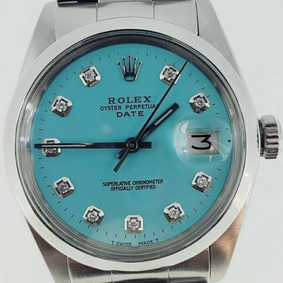 Rolex Mens Date Oyster Perpetual Diamond Dial 34mm - Picture 1 of 6